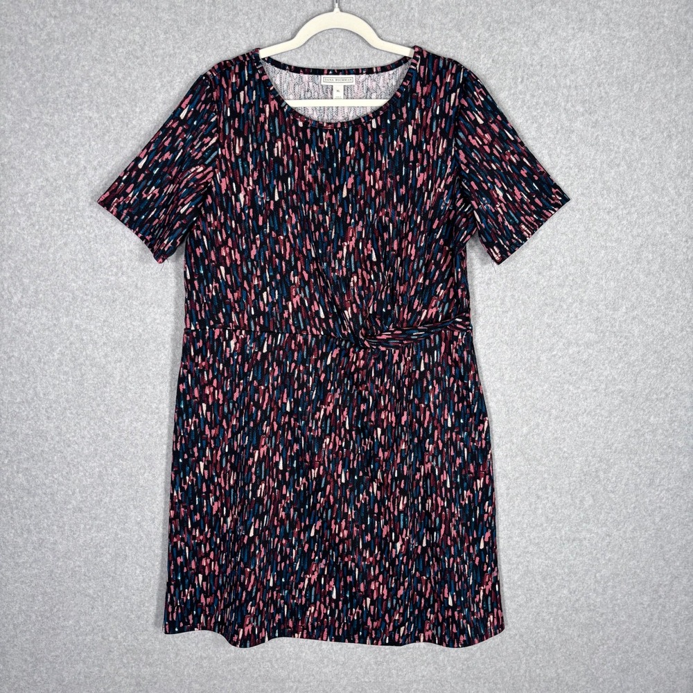 Dana Buchman‎ Textured Shirt Dress XL Abstract Artsy Twist Knot Front Stretch